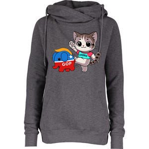 Cat Vs. Gop Elephant Kamala Harris Anti Trump Anti Maga Womens Funnel Neck Pullover Hood