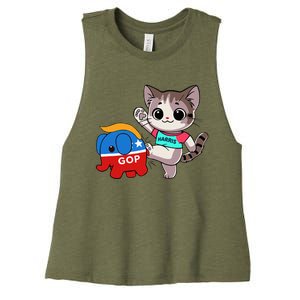 Cat Vs. Gop Elephant Kamala Harris Anti Trump Anti Maga Women's Racerback Cropped Tank