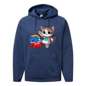 Cat Vs. Gop Elephant Kamala Harris Anti Trump Anti Maga Performance Fleece Hoodie