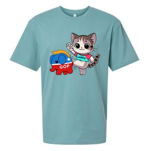 Cat Vs. Gop Elephant Kamala Harris Anti Trump Anti Maga Sueded Cloud Jersey T-Shirt