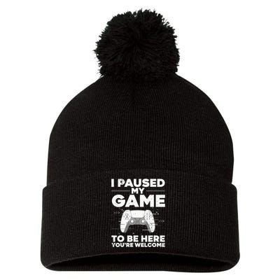 Cool Video Gamer Game Paused Gaming Gamers Pom Pom 12in Knit Beanie