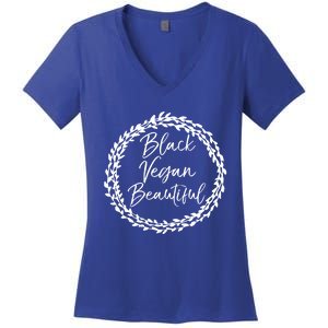 Cute Vegan Gift For Black Floral Black Vegan Beautiful Gift Women's V-Neck T-Shirt