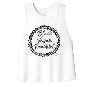 Cute Vegan Gift For Black Floral Black Vegan Beautiful Gift Women's Racerback Cropped Tank