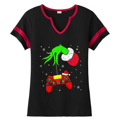 Christmas Video Game Controller Santa Hat Gamer Ladies Halftime Notch Neck Tee