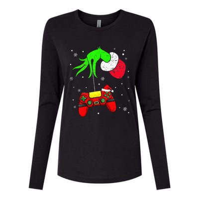 Christmas Video Game Controller Santa Hat Gamer Womens Cotton Relaxed Long Sleeve T-Shirt