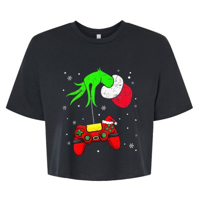 Christmas Video Game Controller Santa Hat Gamer Bella+Canvas Jersey Crop Tee