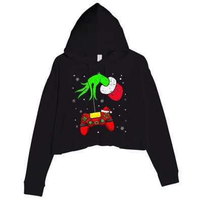 Christmas Video Game Controller Santa Hat Gamer Crop Fleece Hoodie