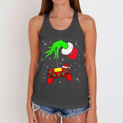 Christmas Video Game Controller Santa Hat Gamer Women's Knotted Racerback Tank