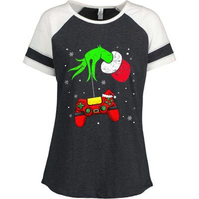 Christmas Video Game Controller Santa Hat Gamer Enza Ladies Jersey Colorblock Tee