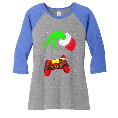 Christmas Video Game Controller Santa Hat Gamer Women's Tri-Blend 3/4-Sleeve Raglan Shirt