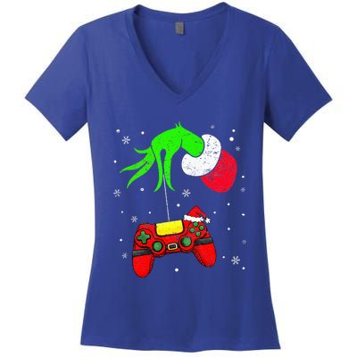 Christmas Video Game Controller Santa Hat Gamer Women's V-Neck T-Shirt