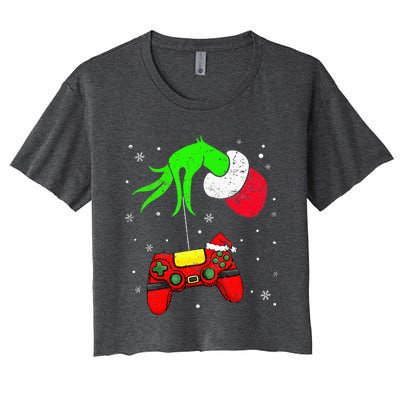 Christmas Video Game Controller Santa Hat Gamer Women's Crop Top Tee