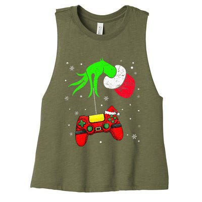 Christmas Video Game Controller Santa Hat Gamer Women's Racerback Cropped Tank