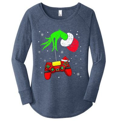 Christmas Video Game Controller Santa Hat Gamer Women's Perfect Tri Tunic Long Sleeve Shirt