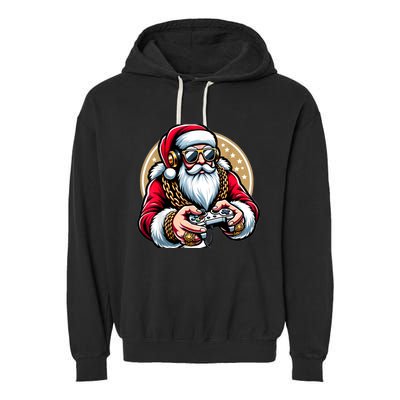 Christmas Video Game Santa Gamer Xmas Garment-Dyed Fleece Hoodie