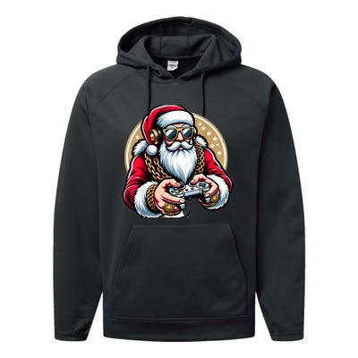 Christmas Video Game Santa Gamer Xmas Performance Fleece Hoodie