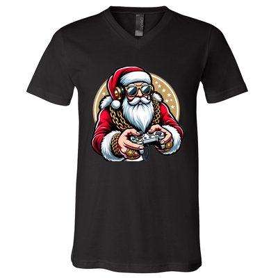 Christmas Video Game Santa Gamer Xmas V-Neck T-Shirt