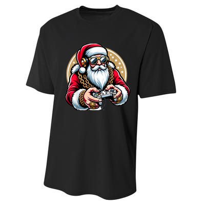 Christmas Video Game Santa Gamer Xmas Performance Sprint T-Shirt