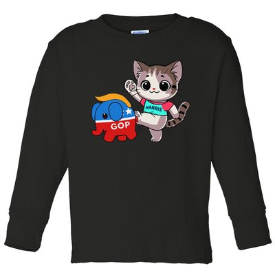 Cat Vs. Gop Elephant Kamala Harris Anti Trump Anti Maga Gift Toddler Long Sleeve Shirt