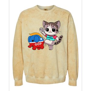 Cat Vs. Gop Elephant Kamala Harris Anti Trump Anti Maga Colorblast Crewneck Sweatshirt