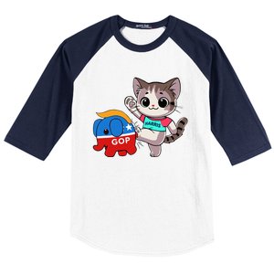 Cat Vs. Gop Elephant Kamala Harris Anti Trump Anti Maga Baseball Sleeve Shirt