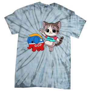 Cat Vs. Gop Elephant Kamala Harris Anti Trump Anti Maga Tie-Dye T-Shirt