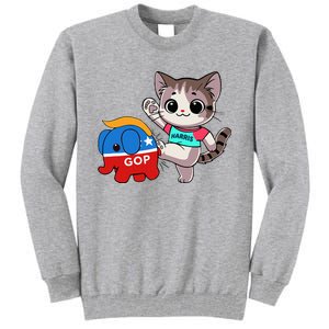 Cat Vs. Gop Elephant Kamala Harris Anti Trump Anti Maga Tall Sweatshirt