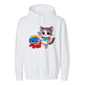 Cat Vs. Gop Elephant Kamala Harris Anti Trump Anti Maga Garment-Dyed Fleece Hoodie