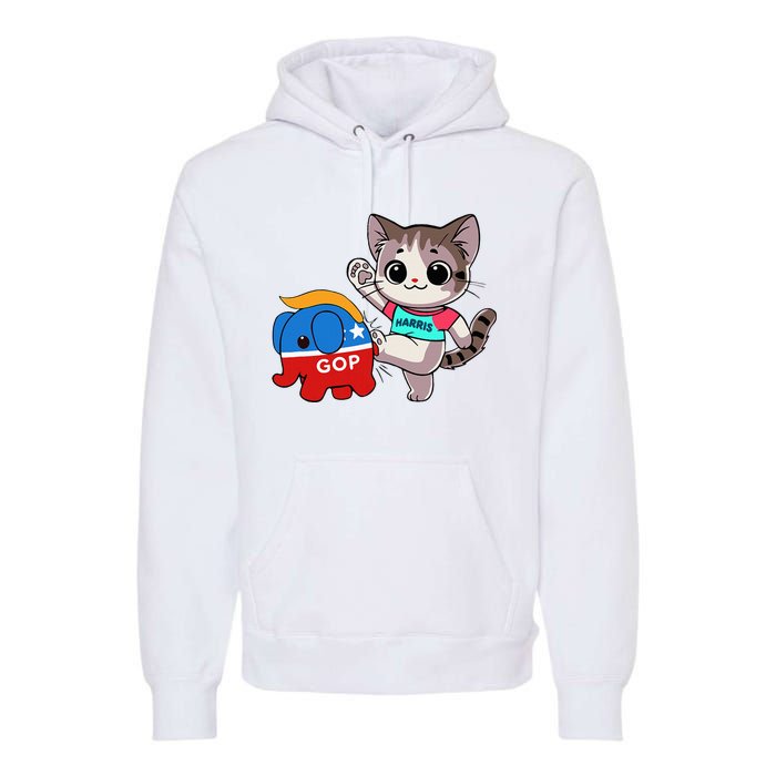 Cat Vs. Gop Elephant Kamala Harris Anti Trump Anti Maga Premium Hoodie