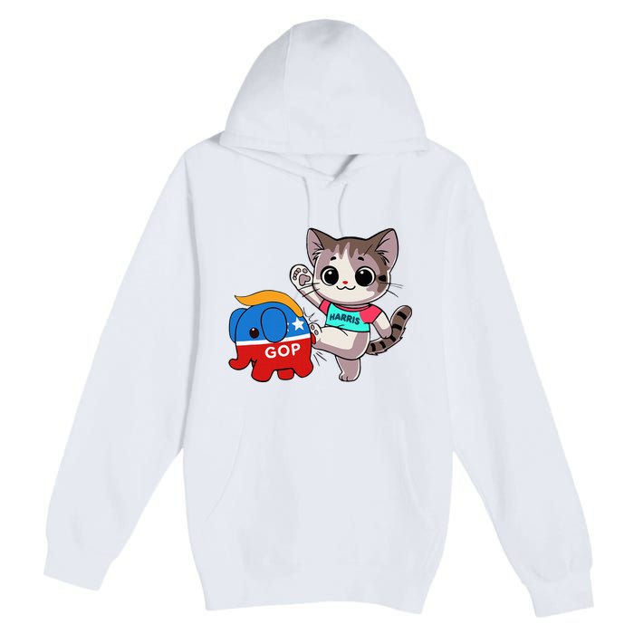 Cat Vs. Gop Elephant Kamala Harris Anti Trump Anti Maga Premium Pullover Hoodie