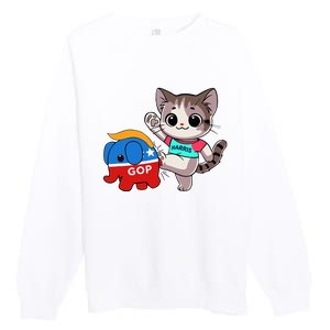 Cat Vs. Gop Elephant Kamala Harris Anti Trump Anti Maga Premium Crewneck Sweatshirt