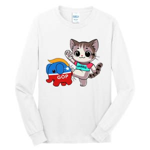 Cat Vs. Gop Elephant Kamala Harris Anti Trump Anti Maga Tall Long Sleeve T-Shirt