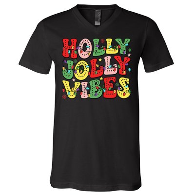 Christmas Vibes Holly Christmas Jolly Santa Winter Xmas 2024 V-Neck T-Shirt