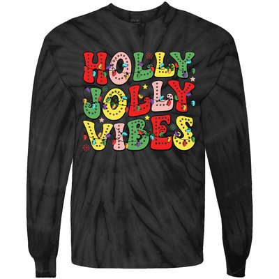 Christmas Vibes Holly Christmas Jolly Santa Winter Xmas 2024 Tie-Dye Long Sleeve Shirt