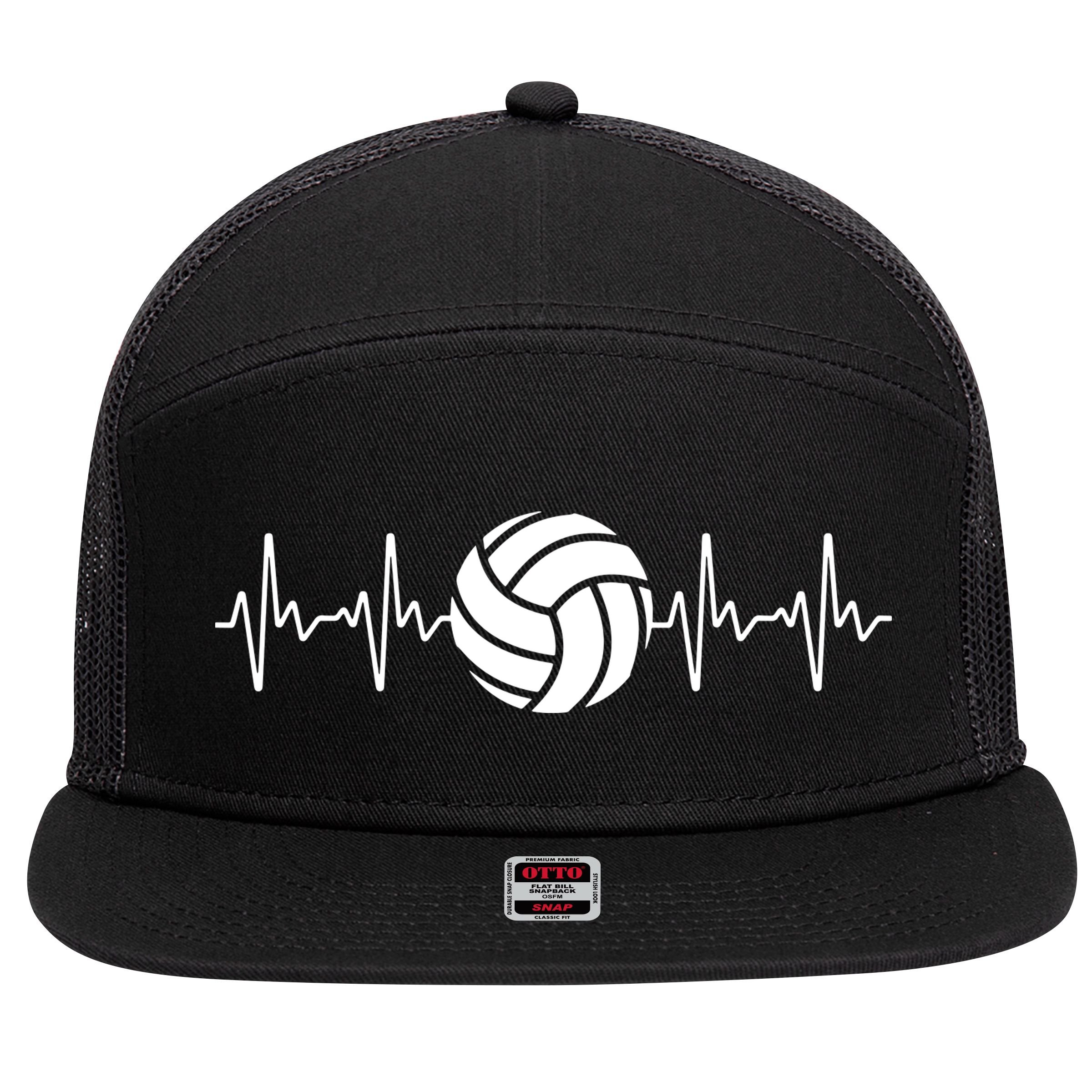 Cool Volleyball Heartbeat Design Volleyball Coach 7 Panel Mesh Trucker Snapback Hat