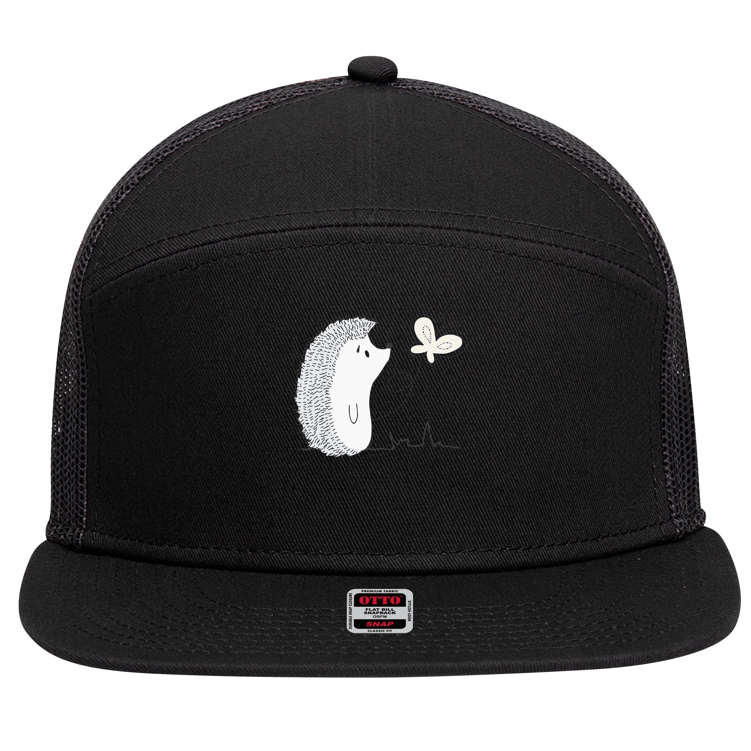 Cute Vintage Hedgehog & Butterfly Art & Gift G005287 7 Panel Mesh Trucker Snapback Hat