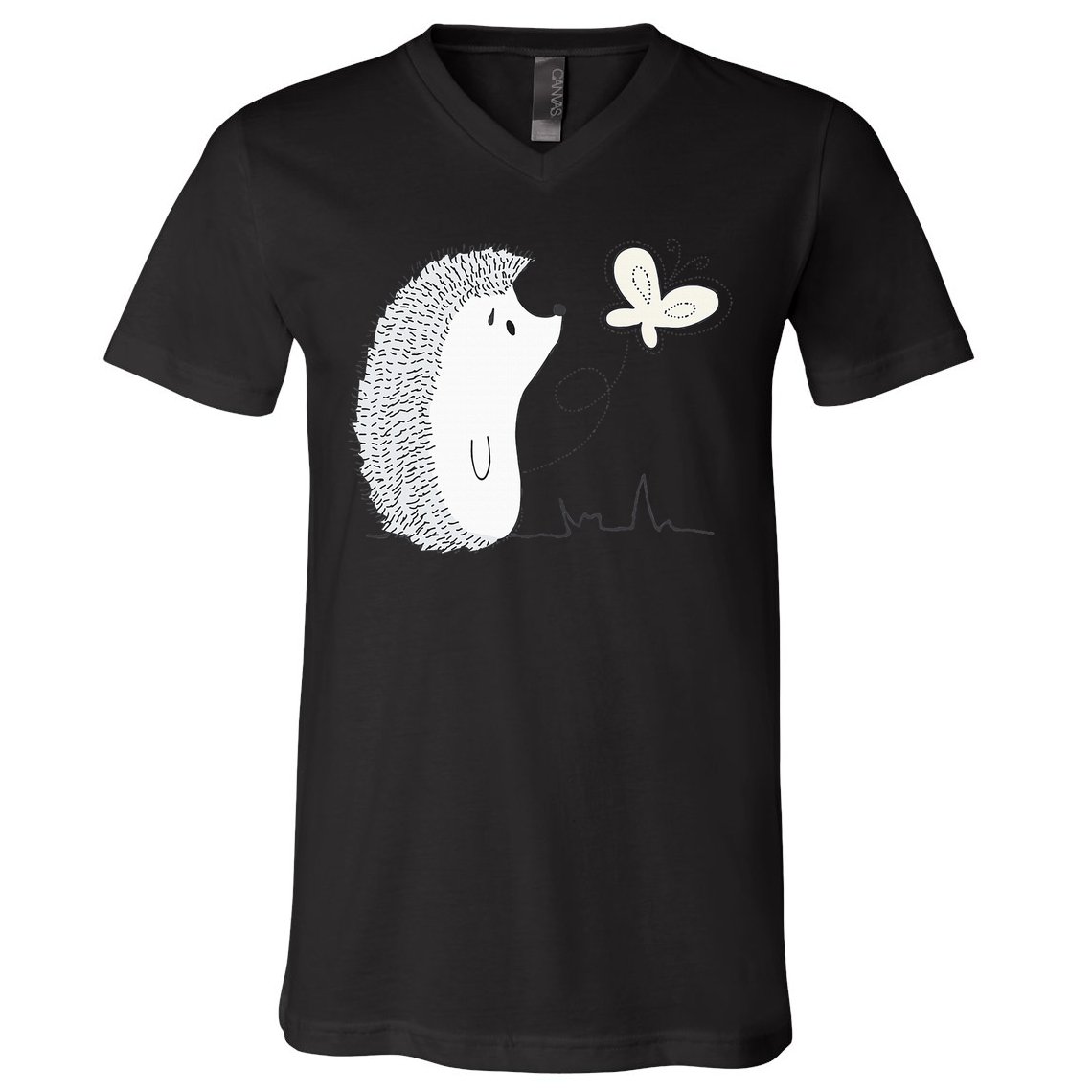 Cute Vintage Hedgehog & Butterfly Art & Gift G005287 V-Neck T-Shirt