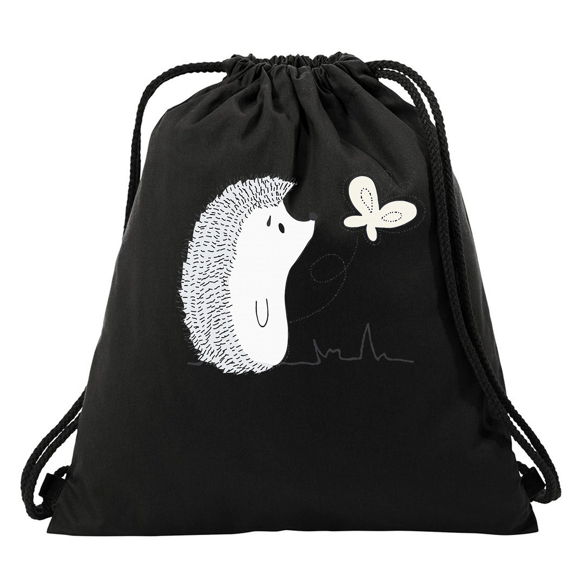 Cute Vintage Hedgehog & Butterfly Art & Gift G005287 Drawstring Bag