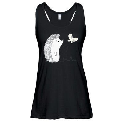 Cute Vintage Hedgehog & Butterfly Art & Gift G005287 Ladies Essential Flowy Tank