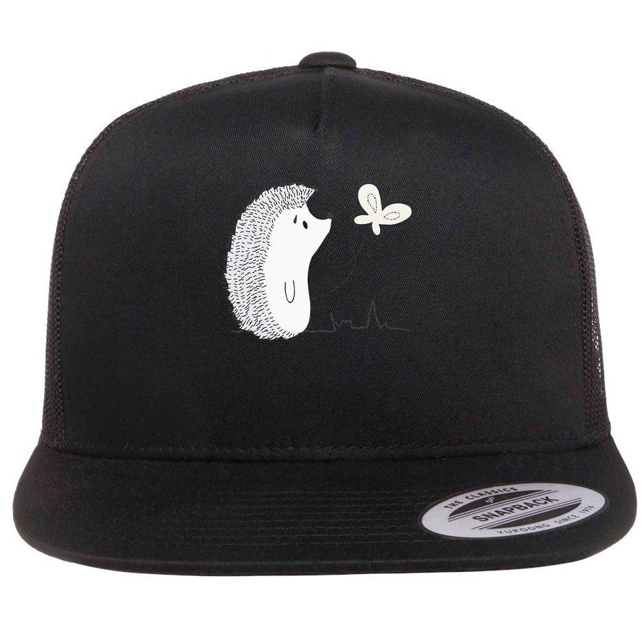 Cute Vintage Hedgehog & Butterfly Art & Gift G005287 Flat Bill Trucker Hat