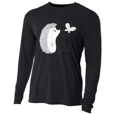 Cute Vintage Hedgehog & Butterfly Art & Gift G005287 Cooling Performance Long Sleeve Crew