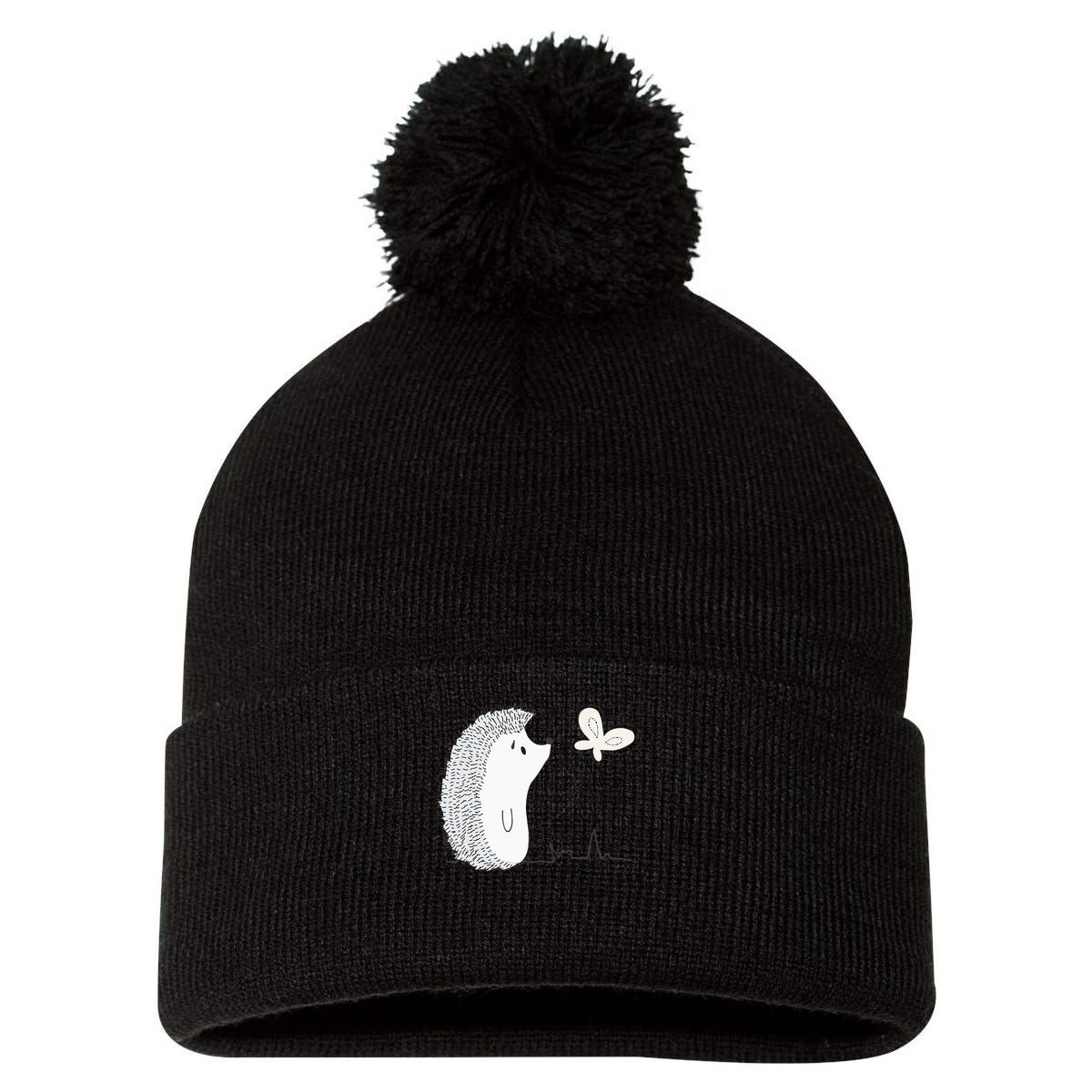 Cute Vintage Hedgehog & Butterfly Art & Gift G005287 Pom Pom 12in Knit Beanie
