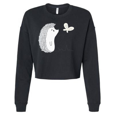 Cute Vintage Hedgehog & Butterfly Art & Gift G005287 Cropped Pullover Crew