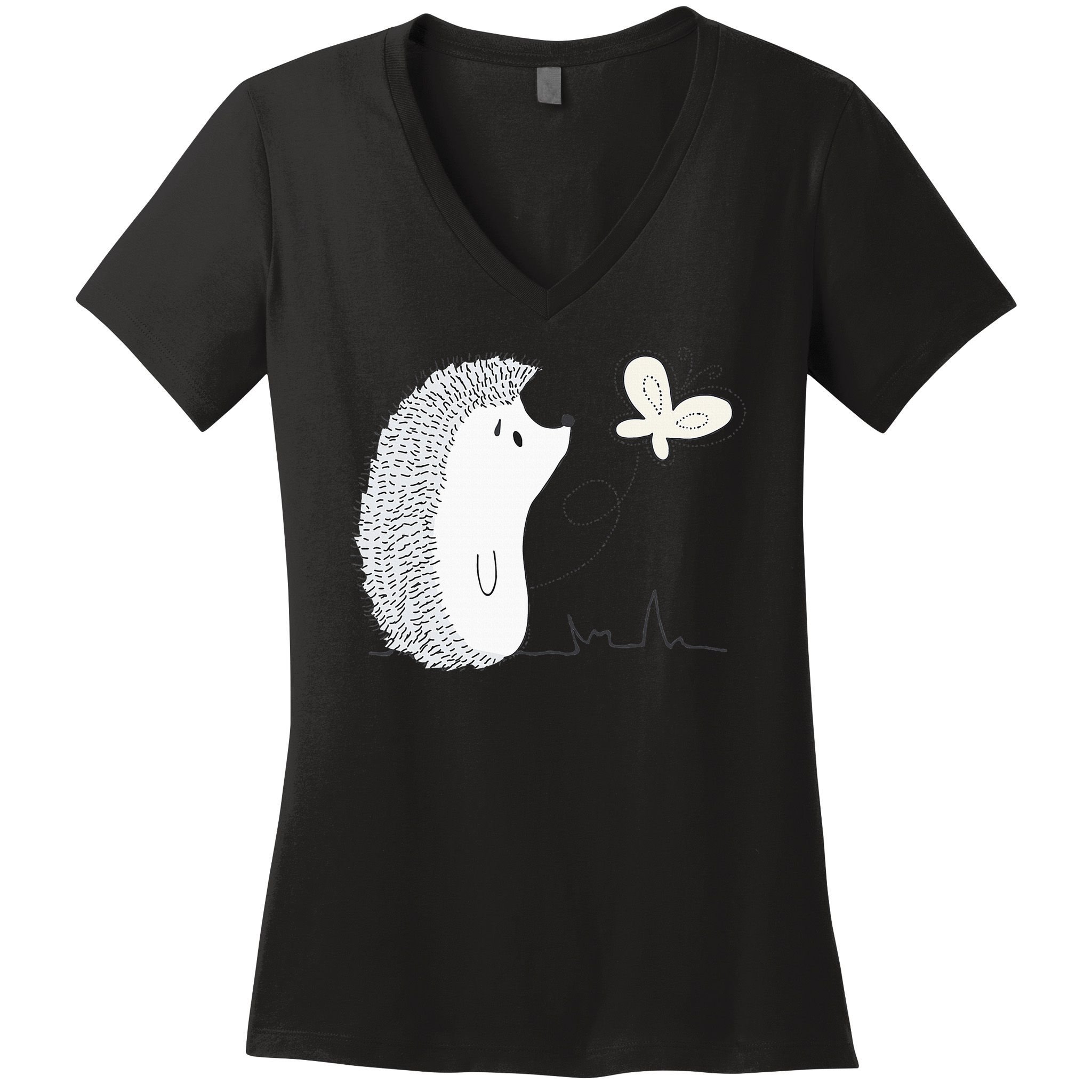 Cute Vintage Hedgehog & Butterfly Art & Gift G005287 Women's V-Neck T-Shirt