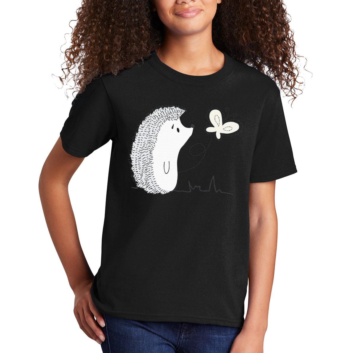Cute Vintage Hedgehog & Butterfly Art & Gift G005287 Kids T-Shirt