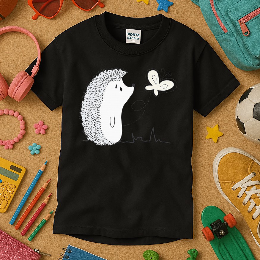 Cute Vintage Hedgehog & Butterfly Art & Gift G005287 Kids T-Shirt