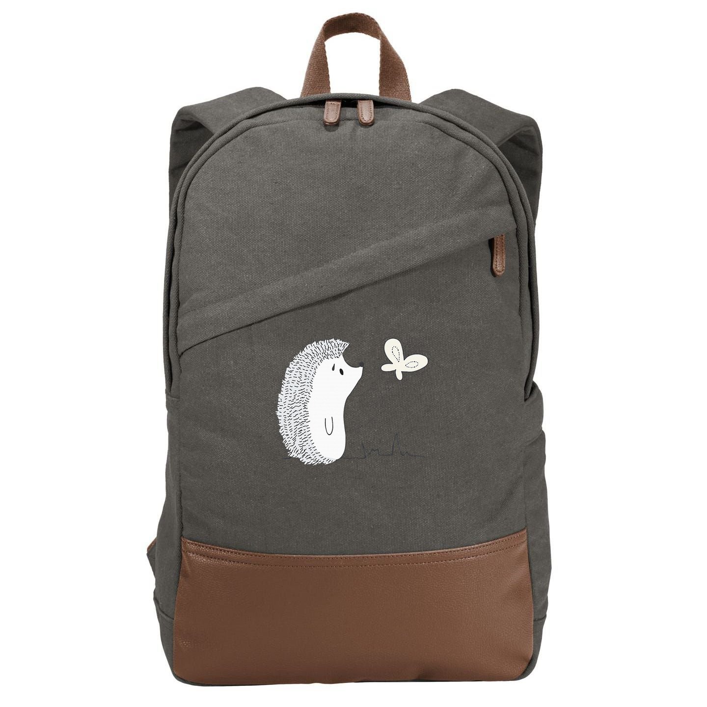 Cute Vintage Hedgehog & Butterfly Art & Gift G005287 Cotton Canvas Backpack