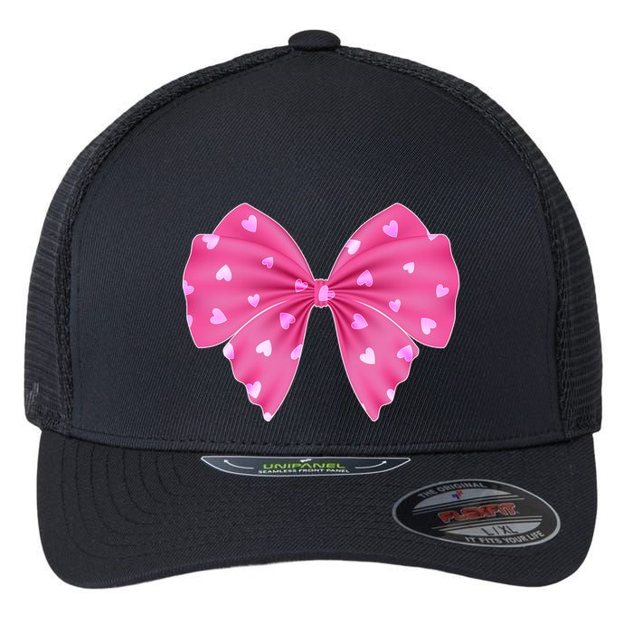 Cute Valentine Heart Print Ribbon Bow Flexfit Unipanel Trucker Cap