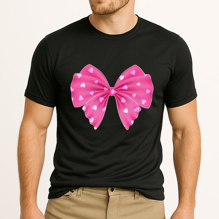 Cute Valentine Heart Print Ribbon Bow Cooling Performance Crew T-Shirt