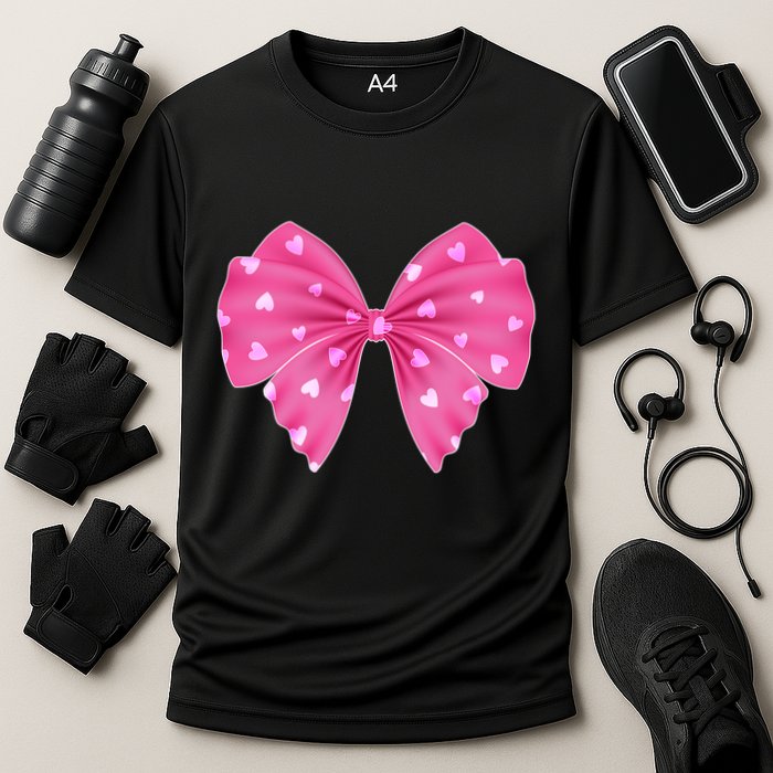 Cute Valentine Heart Print Ribbon Bow Cooling Performance Crew T-Shirt